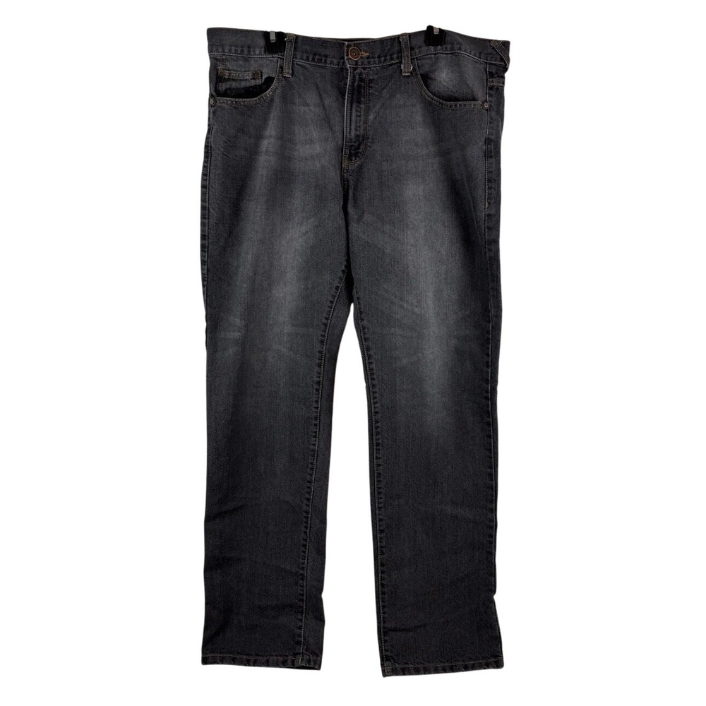 Ring of Fire Straight Jeans Mens 38x32 Shadow Black Faded Distressed Denim‎
